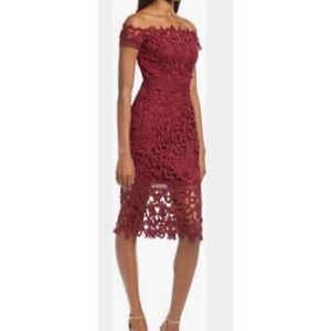 Chi Chi DREAM DATE OFF SHOULDER CROCHET LACE MIDI DRESS in Red NWT Size 8